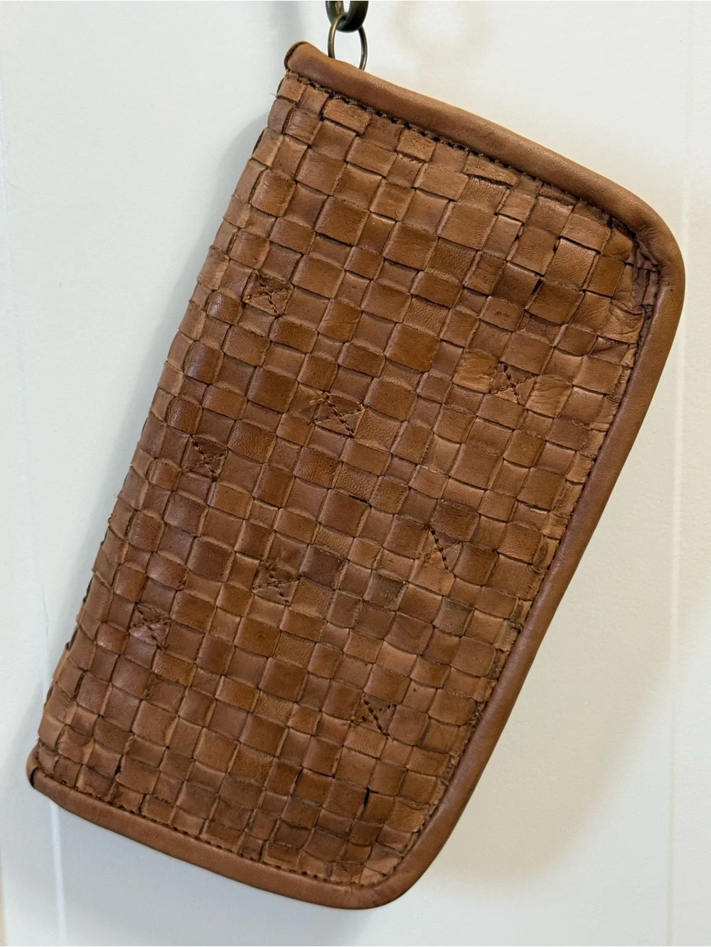 Platania Women’s Brown Woven Zip Wristlet Wallet, Credit Card, Made in Italy